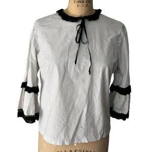 Vintage 50s Polka Dot Lolita Ruffle Tie-neck Blous